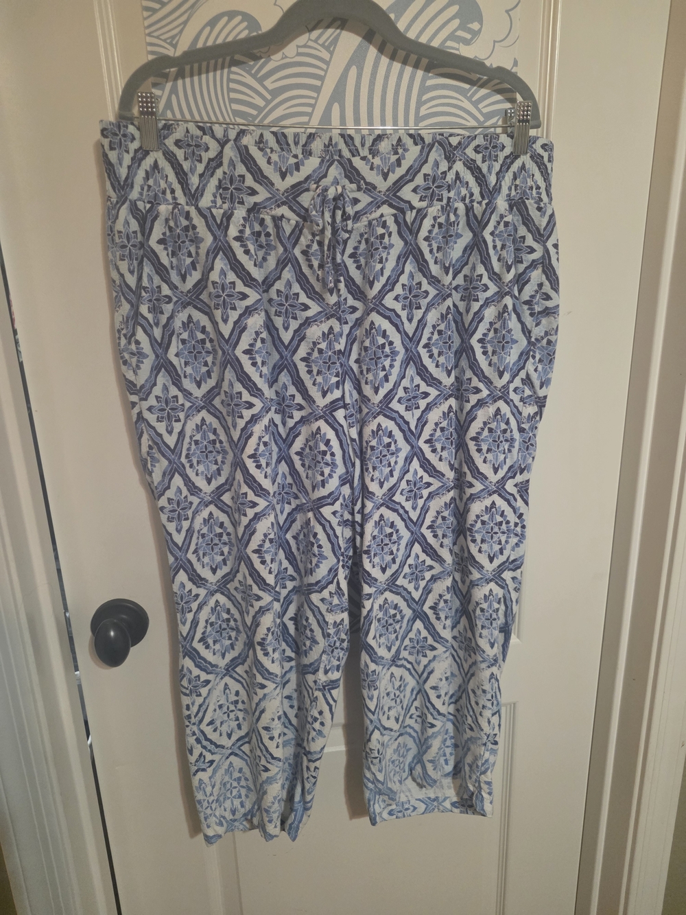 JM Collection Blue & White Patterned Boyfriend Jeans